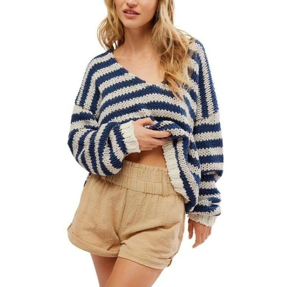 Free People Solar Flare Baja Mini Shorts Beige Pull-on Cotton S New 281617 - Picture 6 of 12